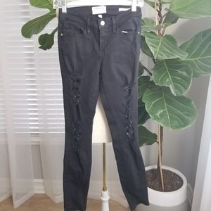 Frame Le skinny de Jeanne black distressed denim jeans size 25